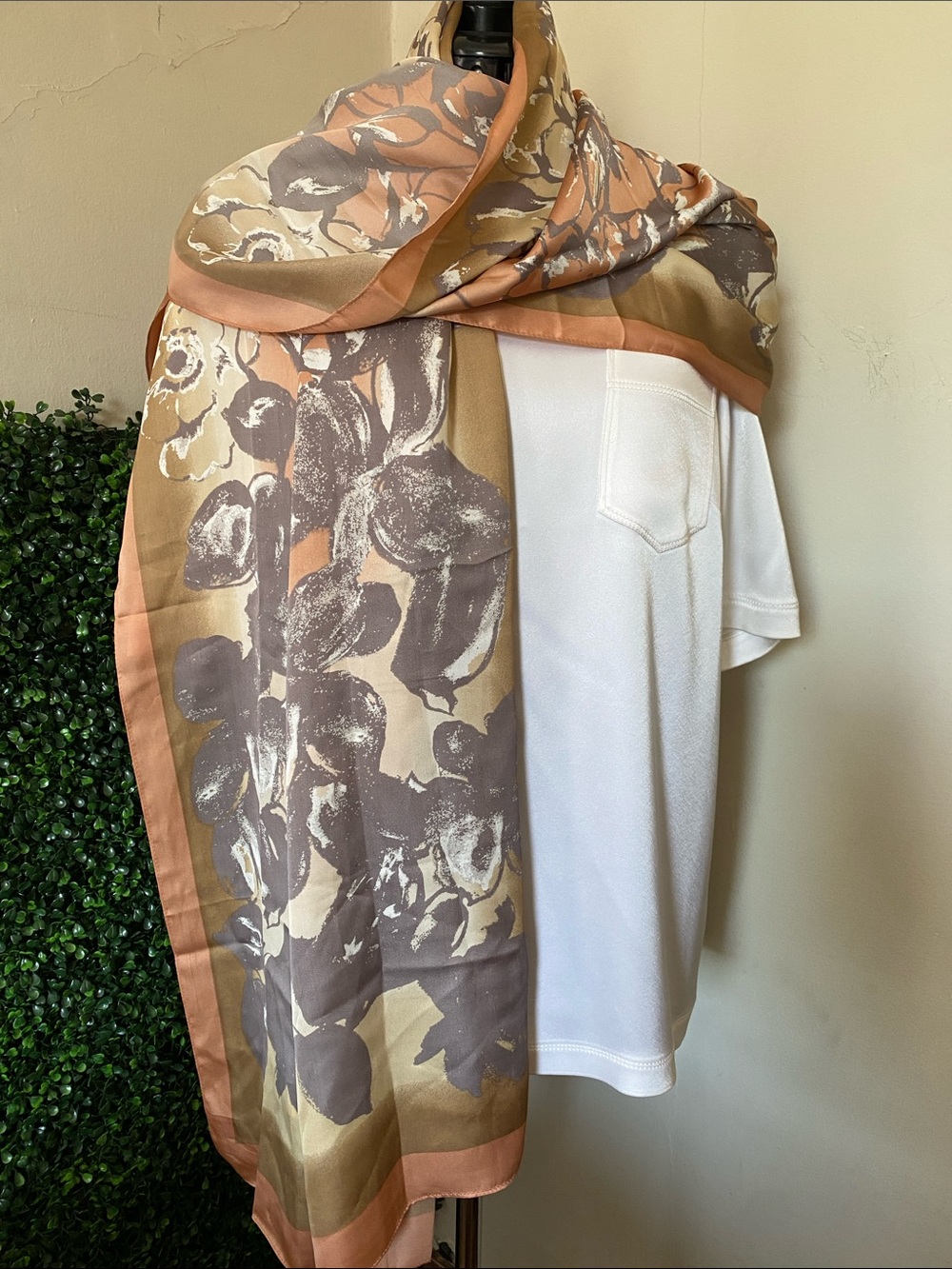 Coldwater Creek Floral Print Long Scarf in Peach, Taupe, Cream
